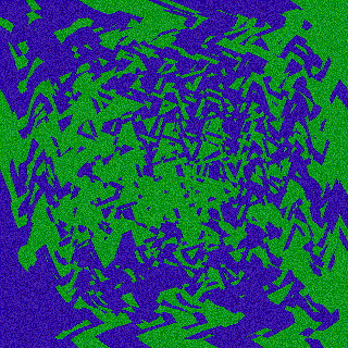 Иконка раздела музыки. Абстрактная гифка с перемешивающимися фиолетовыми и зелёными пикселями.